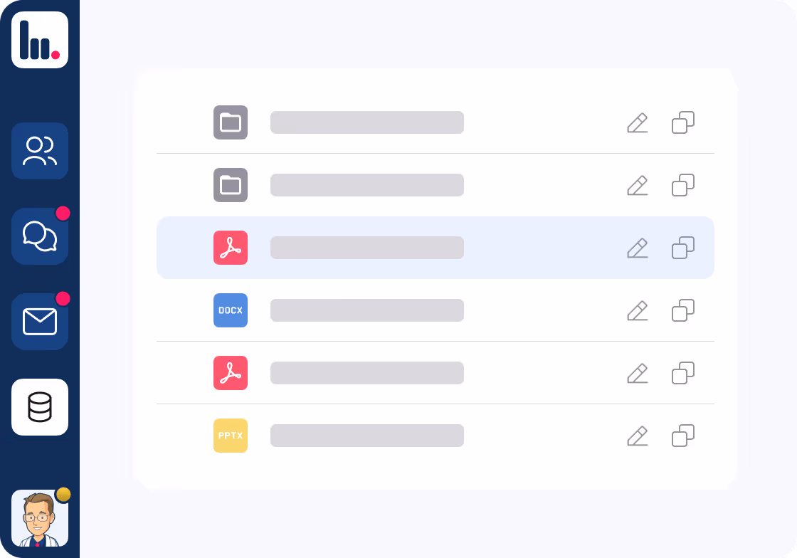 Visualisierung des Unomed Datenspeichers mit verschiedenen Ordnern und Dateien in verschiedenen Dateiformaten.