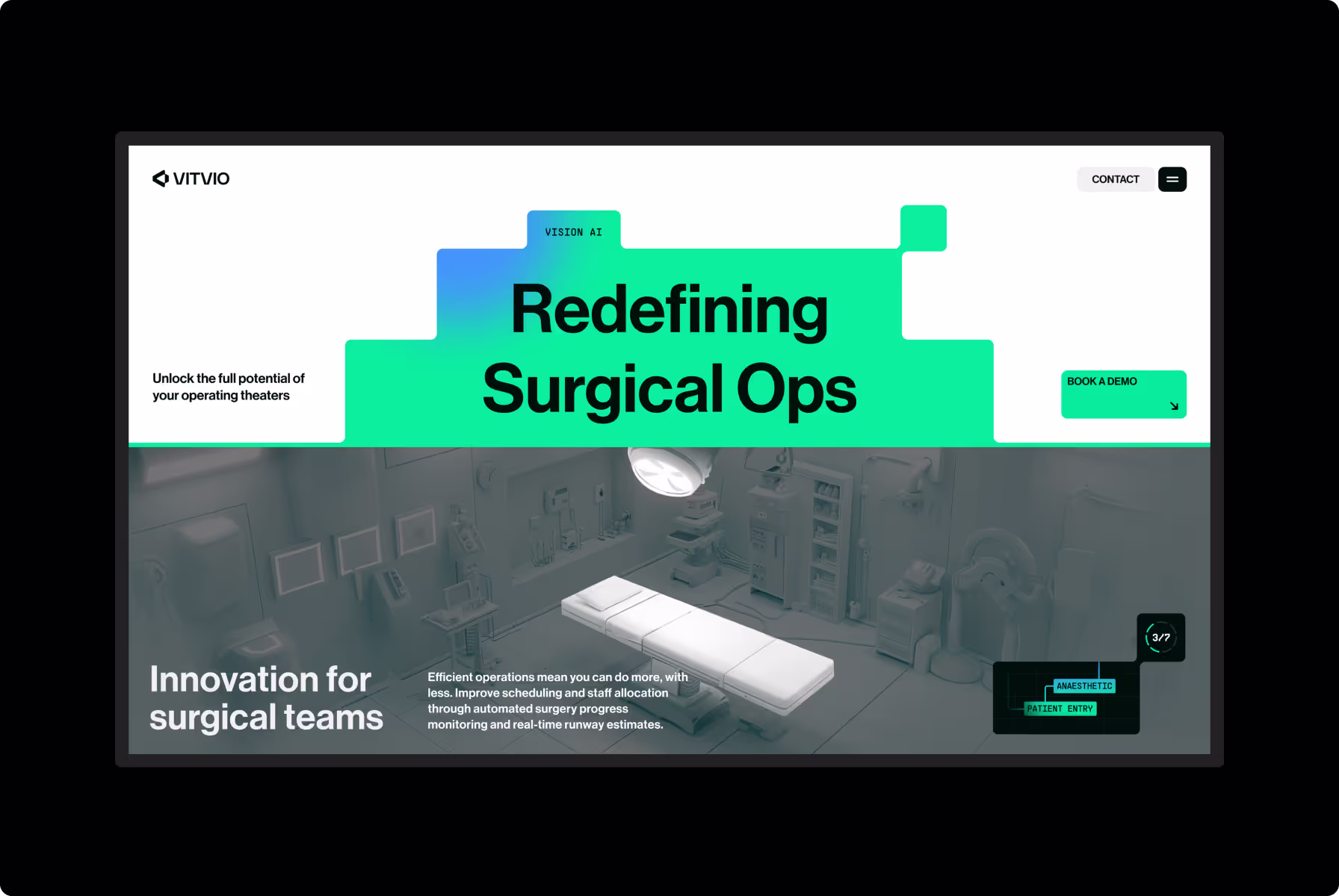 Website concept for VitVio’s surgical operations platform