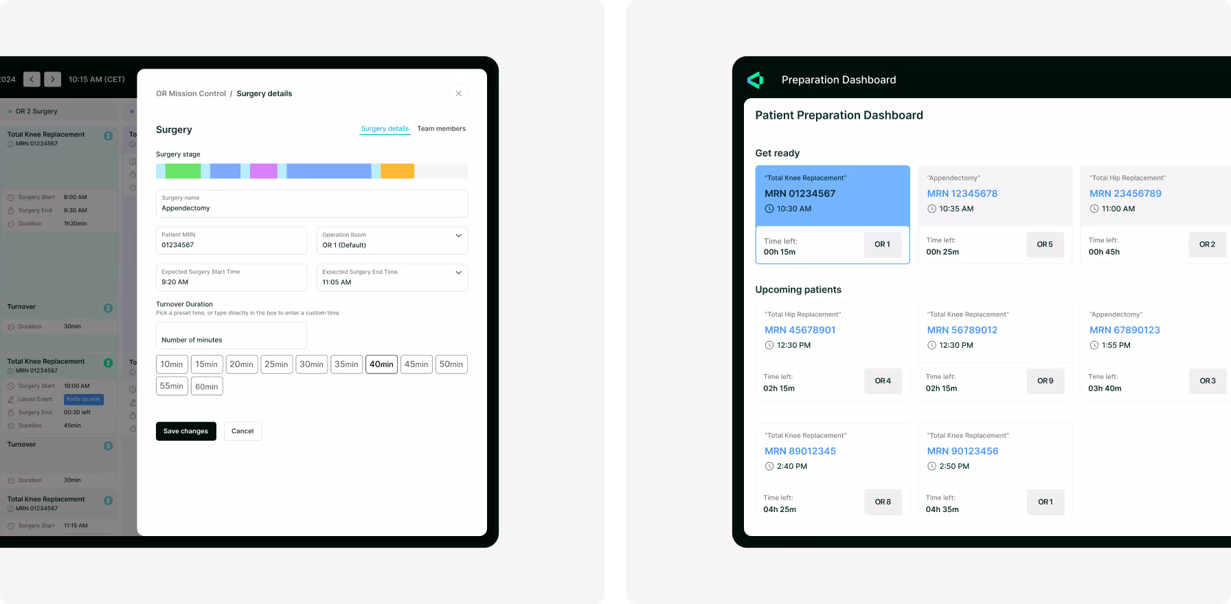 User interface for surgery details in VitVio platform by Halo Lab