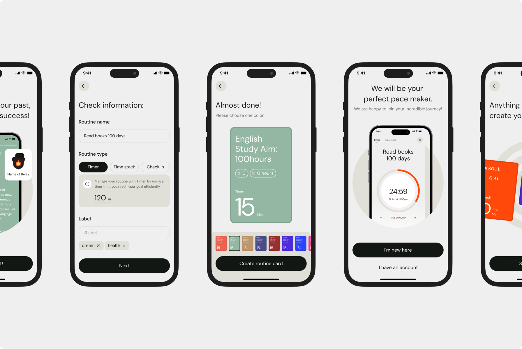 Mobile UI flow showing routine setup in wellness SaaS platform by Halo Lab