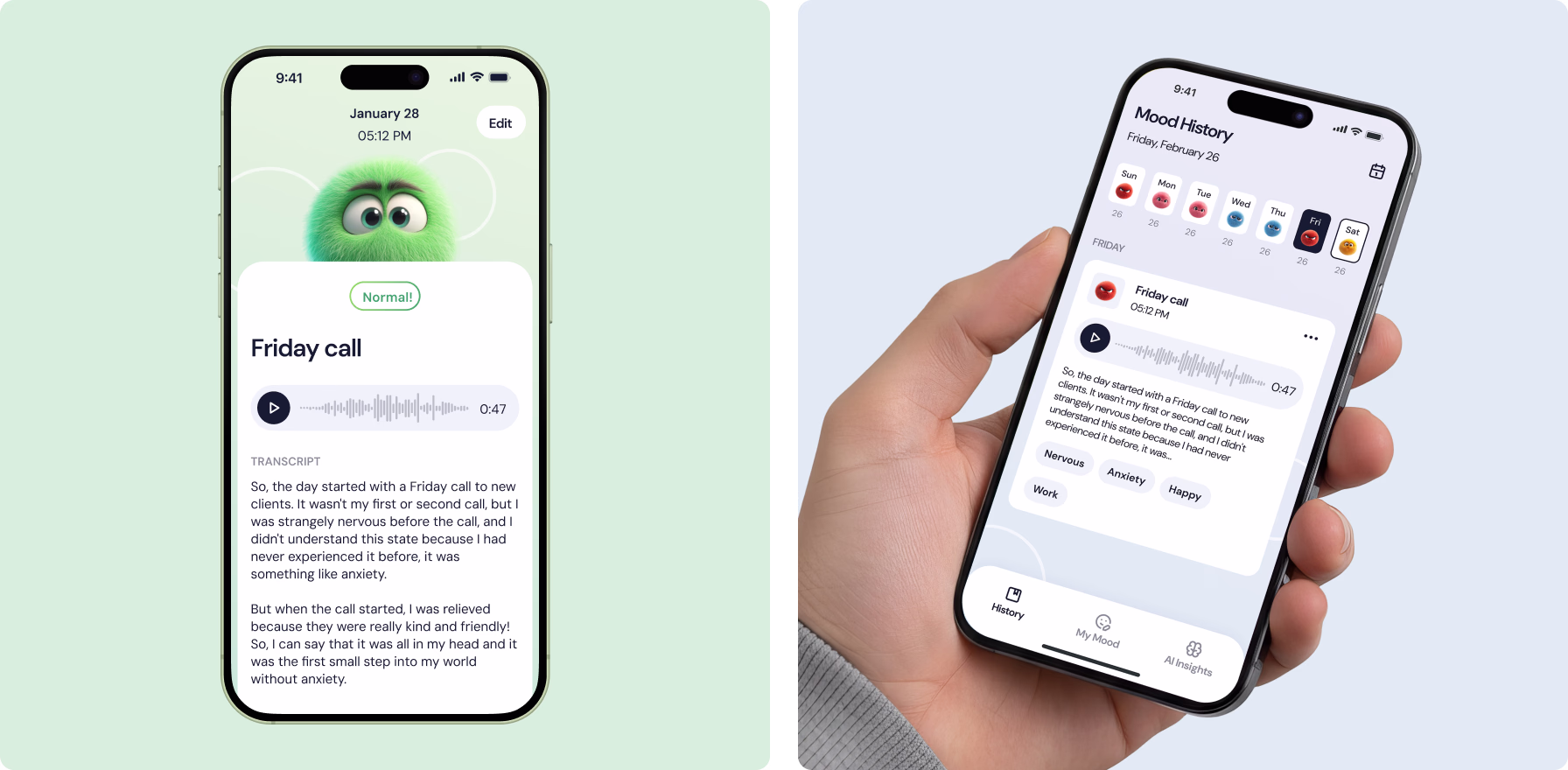 App UI/UX for mood tracking completion message in HowIfeel by Halo Lab