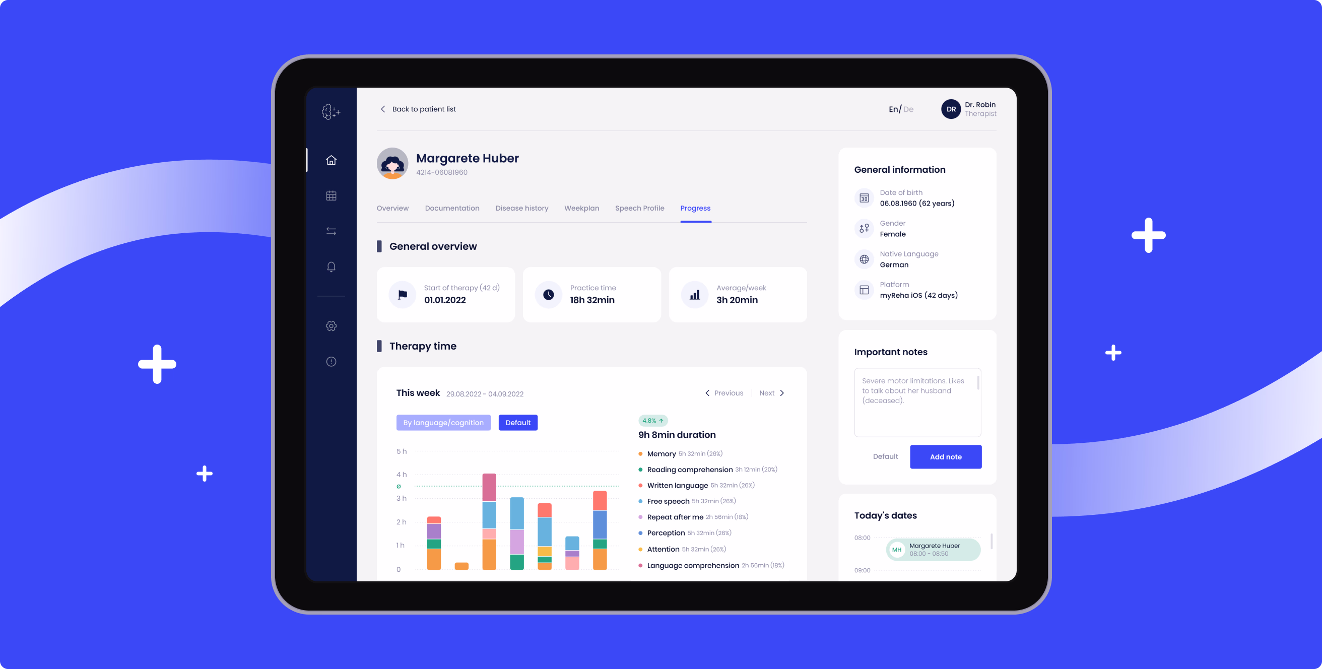 UX/UI design service for therapy management dashboard in MyReha app by Halo Lab