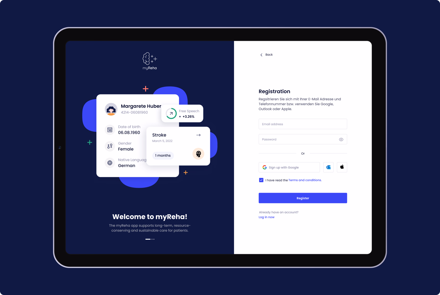 Halo Lab’s UI/UX design for MyReha healthtech app onboarding and registration flow