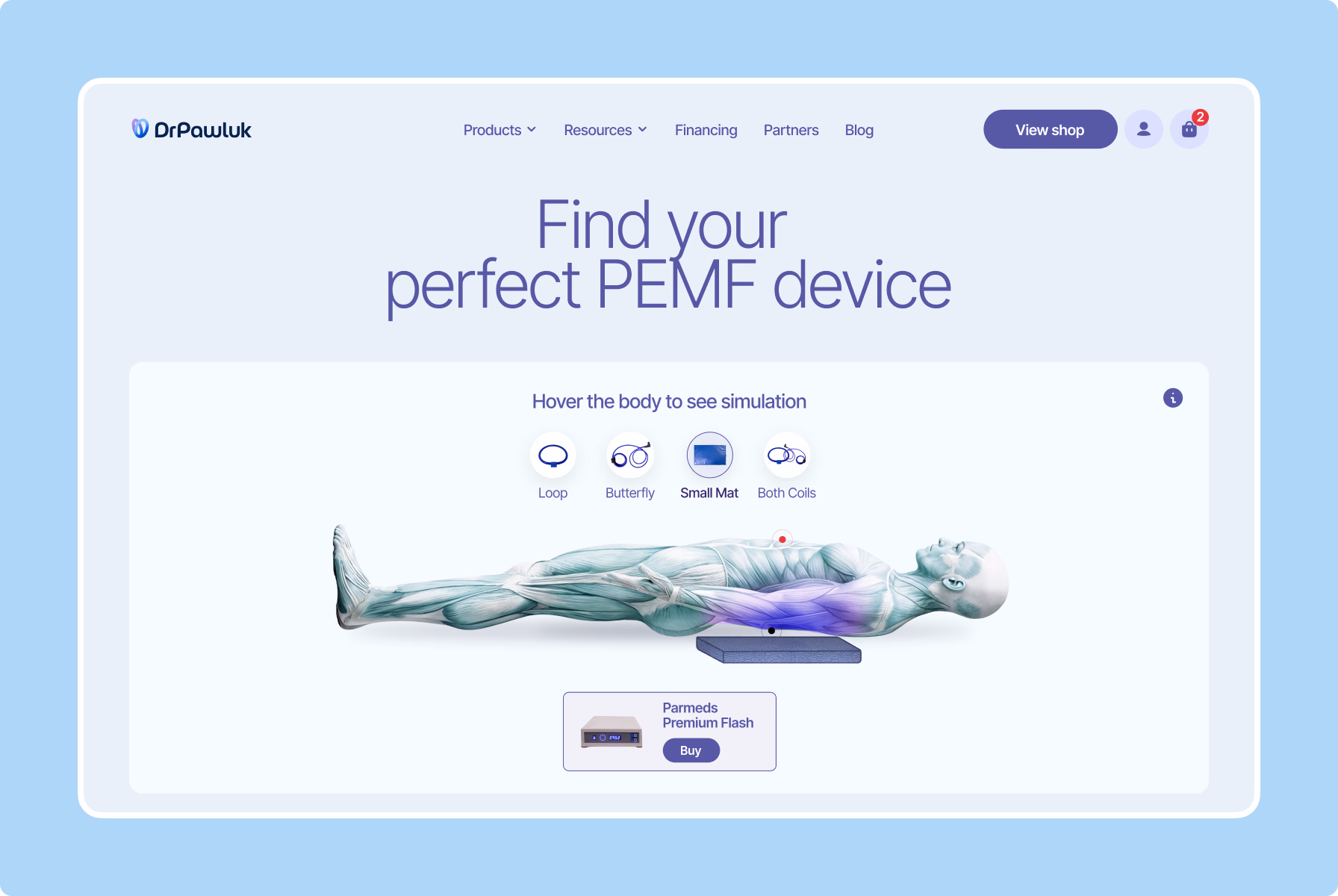 Halo Lab’s front-end development and PEMF simulation plugin for DrPawluk website