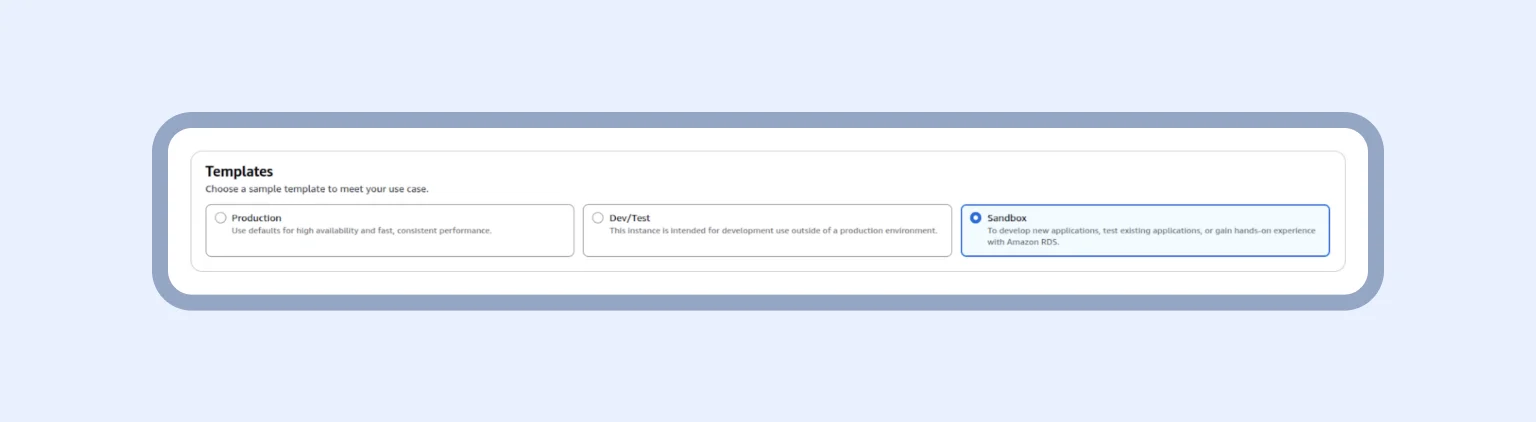 Step 5: Selecting Sandbox template to test the app
