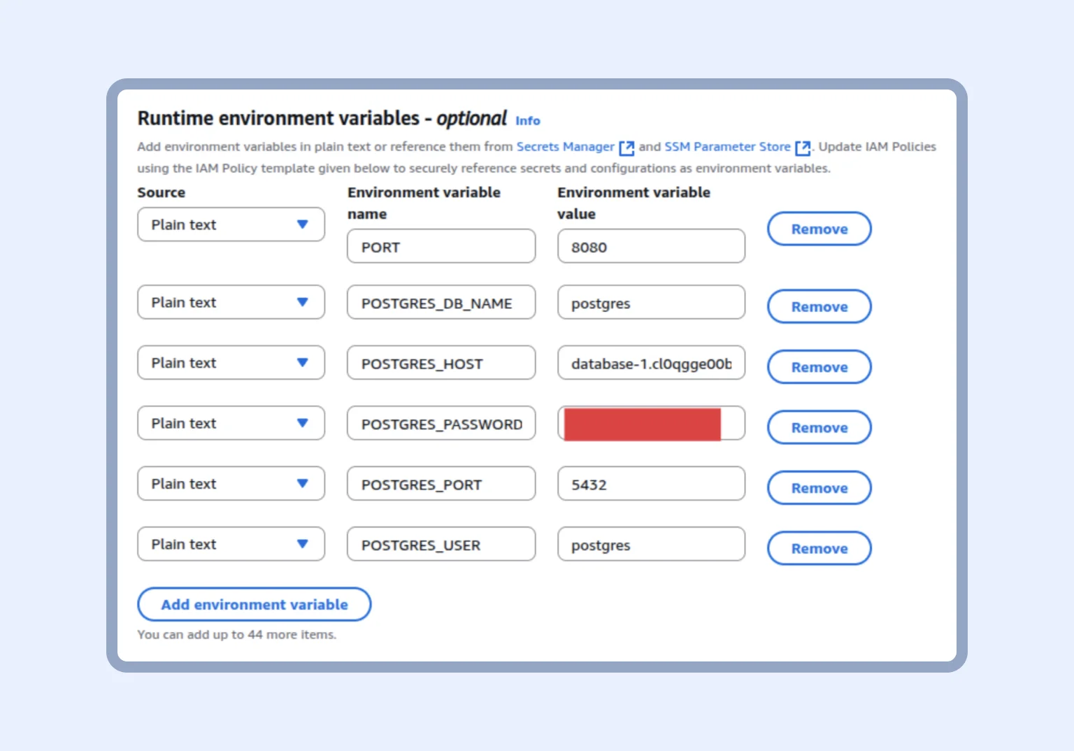 Step 8: Configuring environment variables for application runtime