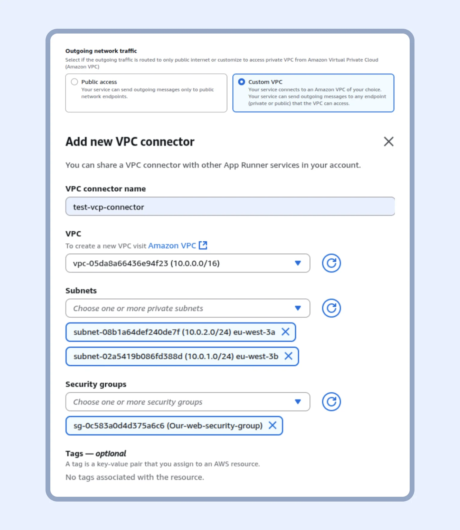 Step 10: Picking VPC connector for custom routing