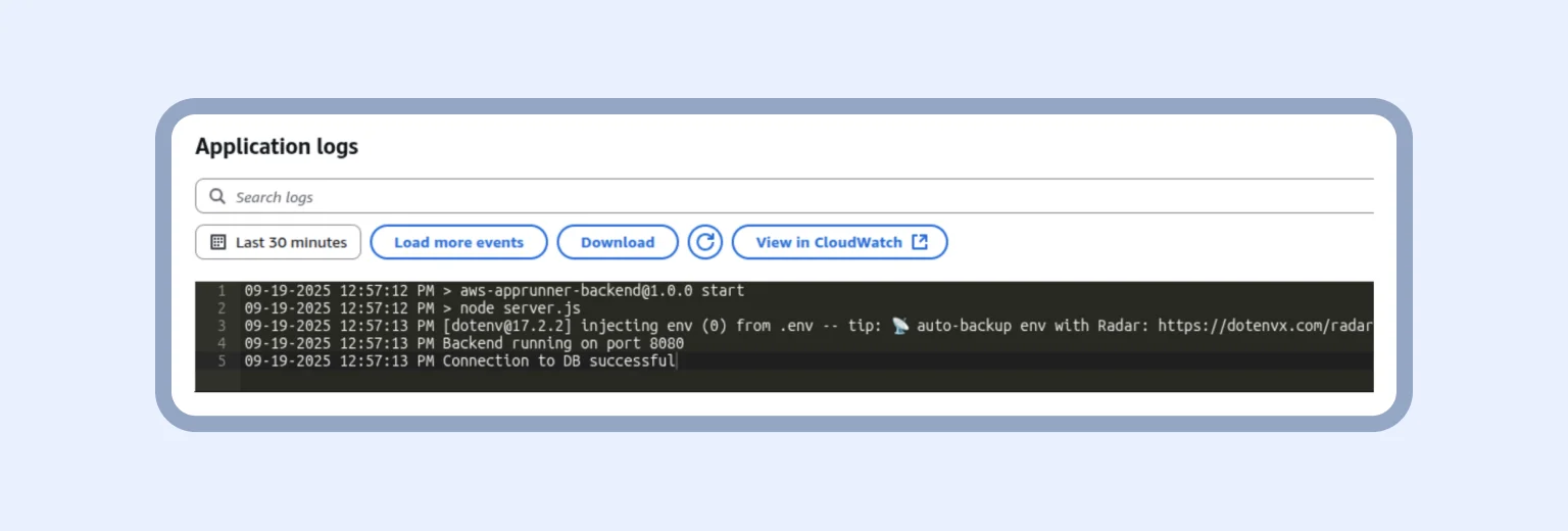 Private RDS setup ends with “Connection to DB successful”