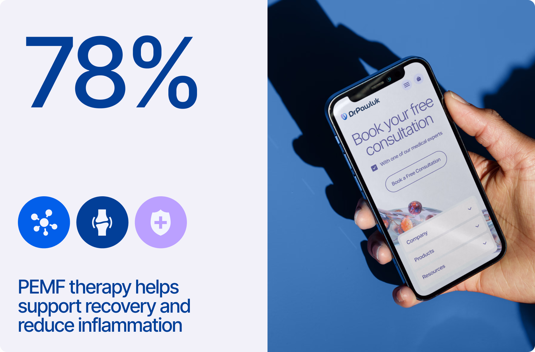 Halo Lab’s UI design service presenting PEMF therapy benefits on mobile interface