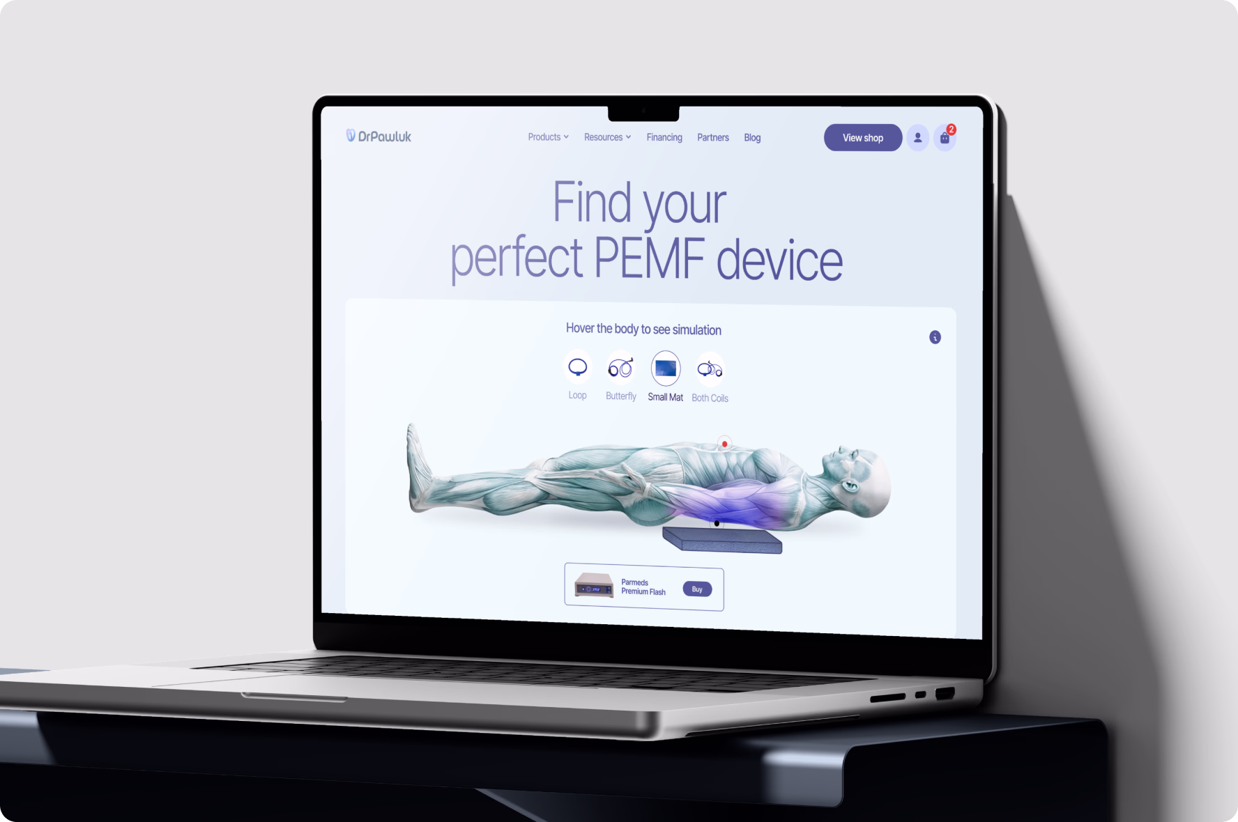 Halo Lab’s UI design service for DrPawluk PEMF device selection interface