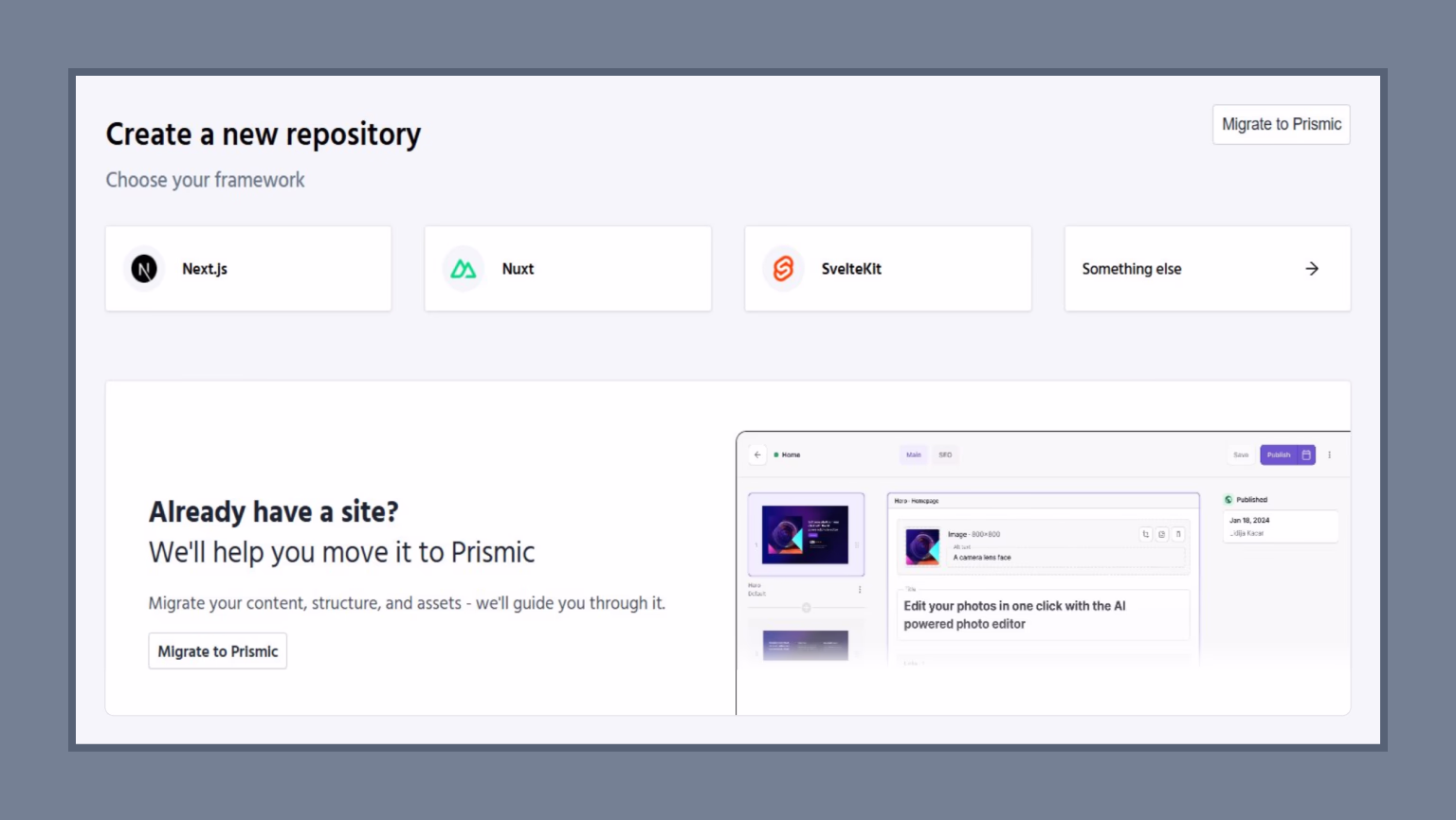 Select the framework of your choice