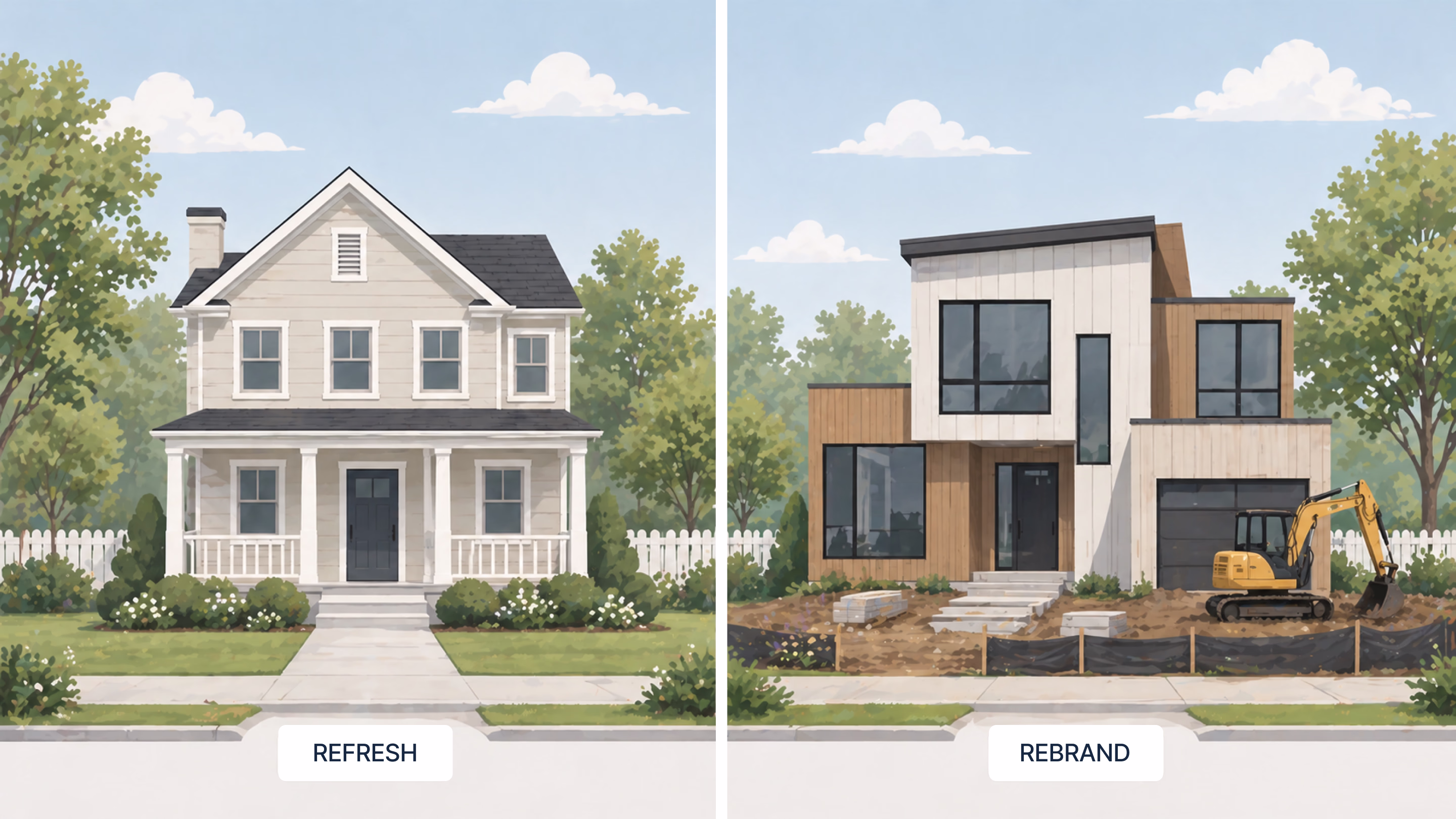 A rebrand replaces the foundation, not just the exterior