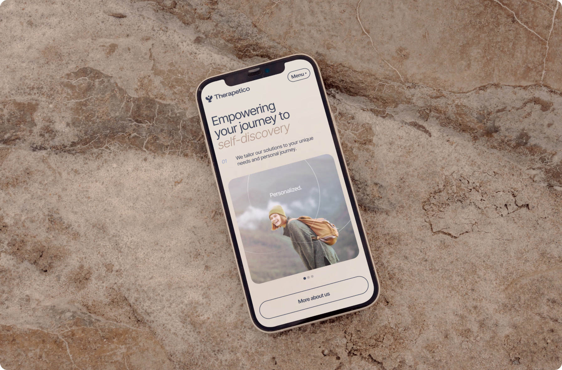Therapy platform homepage designed by Halo Lab on smartphone