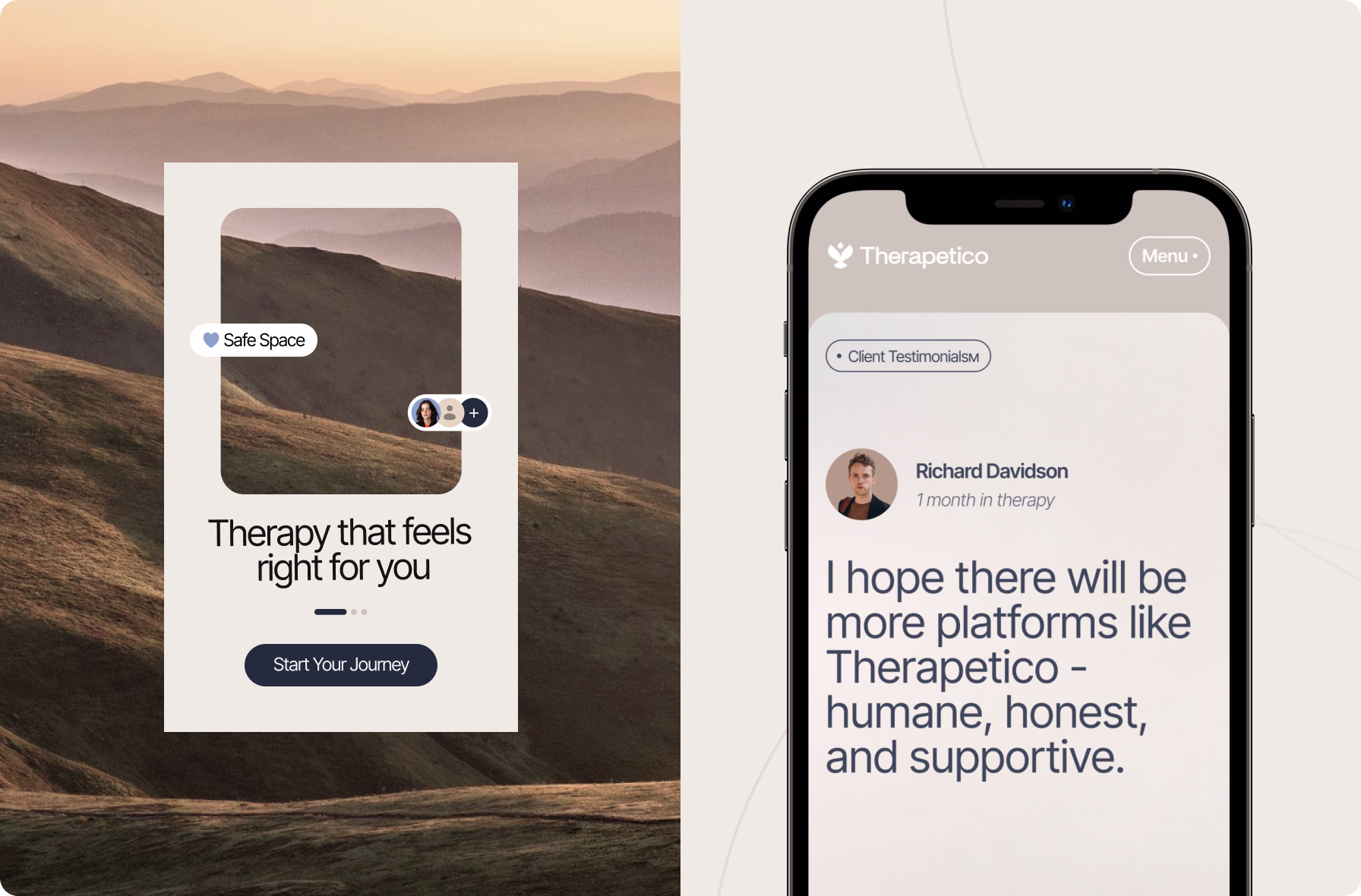 Mental wellness website with structured user journey