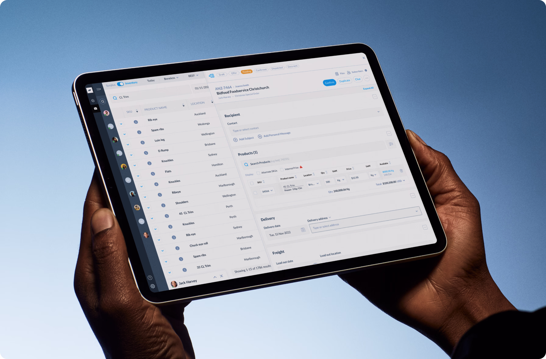 design B2B trading workspace with structured data tables