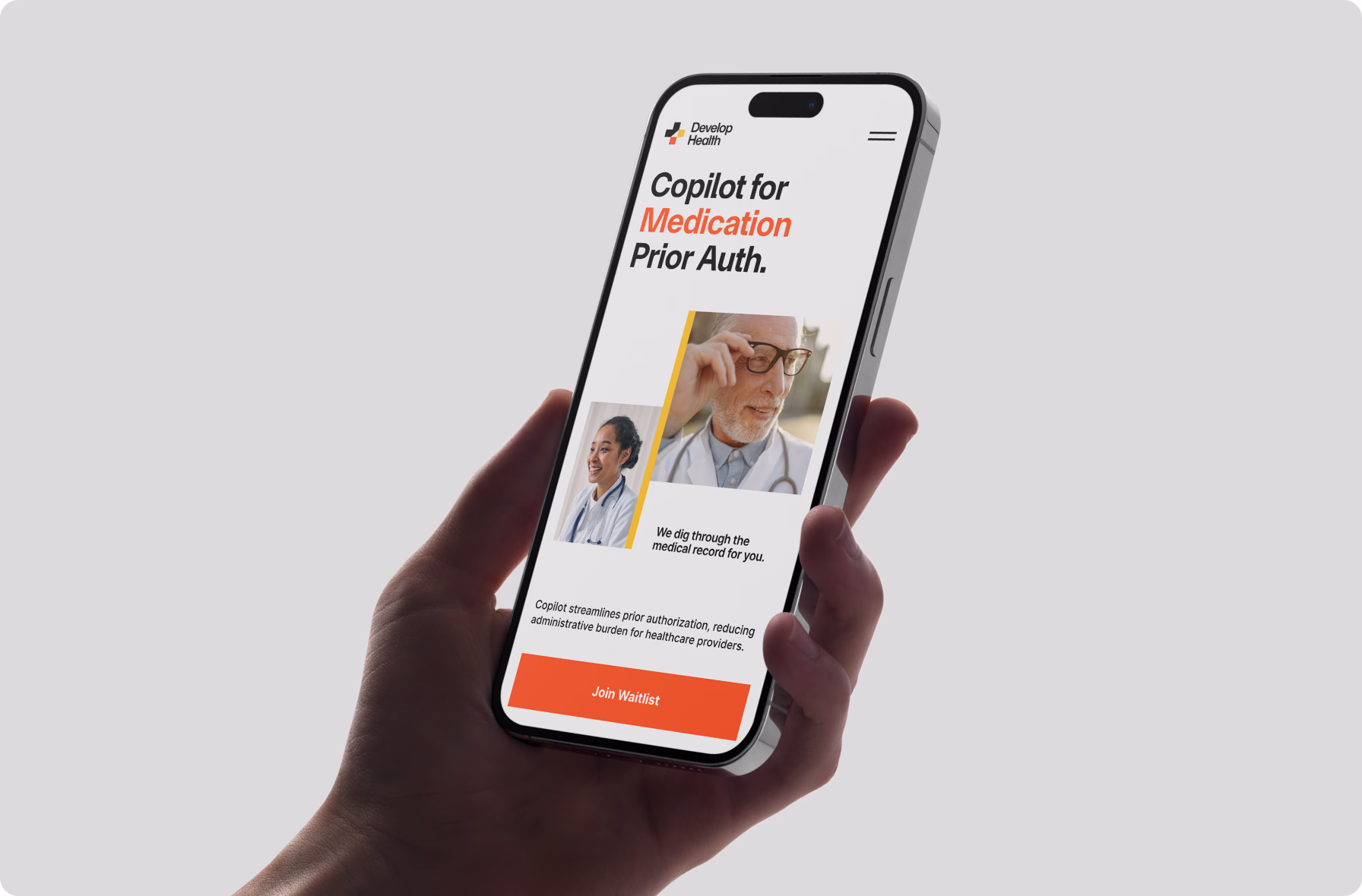 Webflow landing page for digital healthcare startup on smartphone