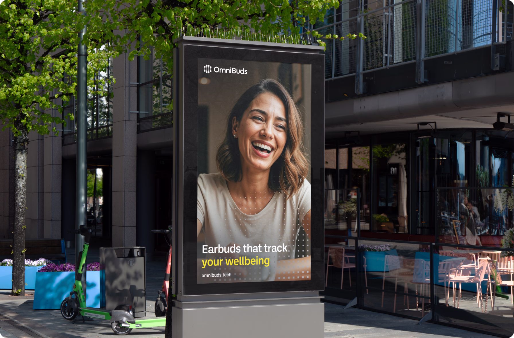 Outdoor advertising concept from Halo Lab's OmniBuds rebranding projec