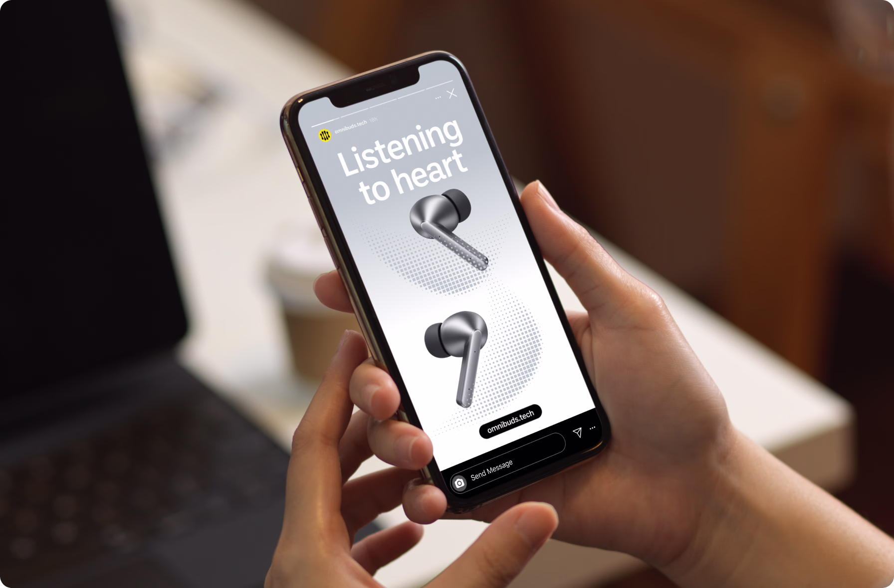 OmniBuds website concept created by Halo Lab on smartphone