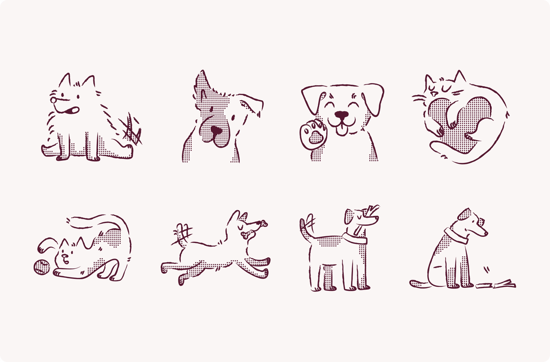 Petspan brand illustrations featuring cats and dogs
