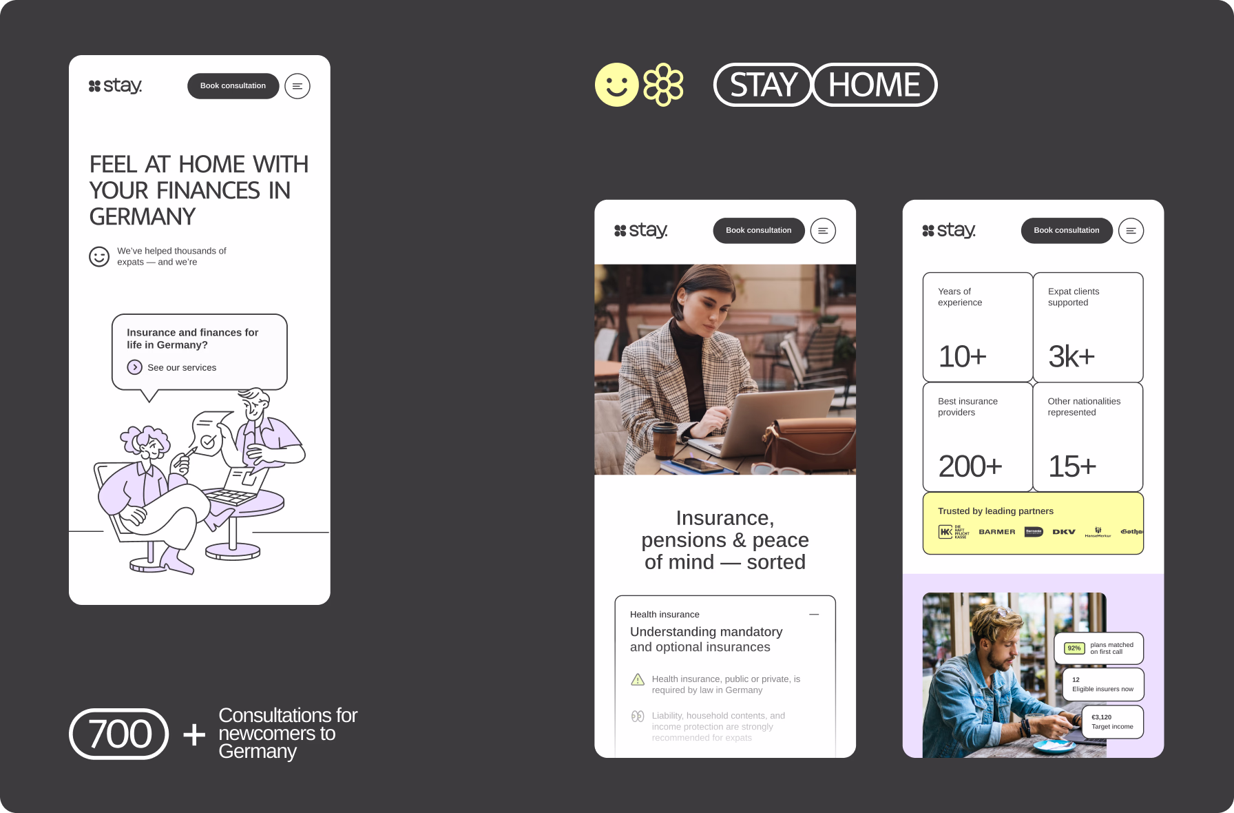 Responsive Stay website design for expat insurance and pension services in Germany