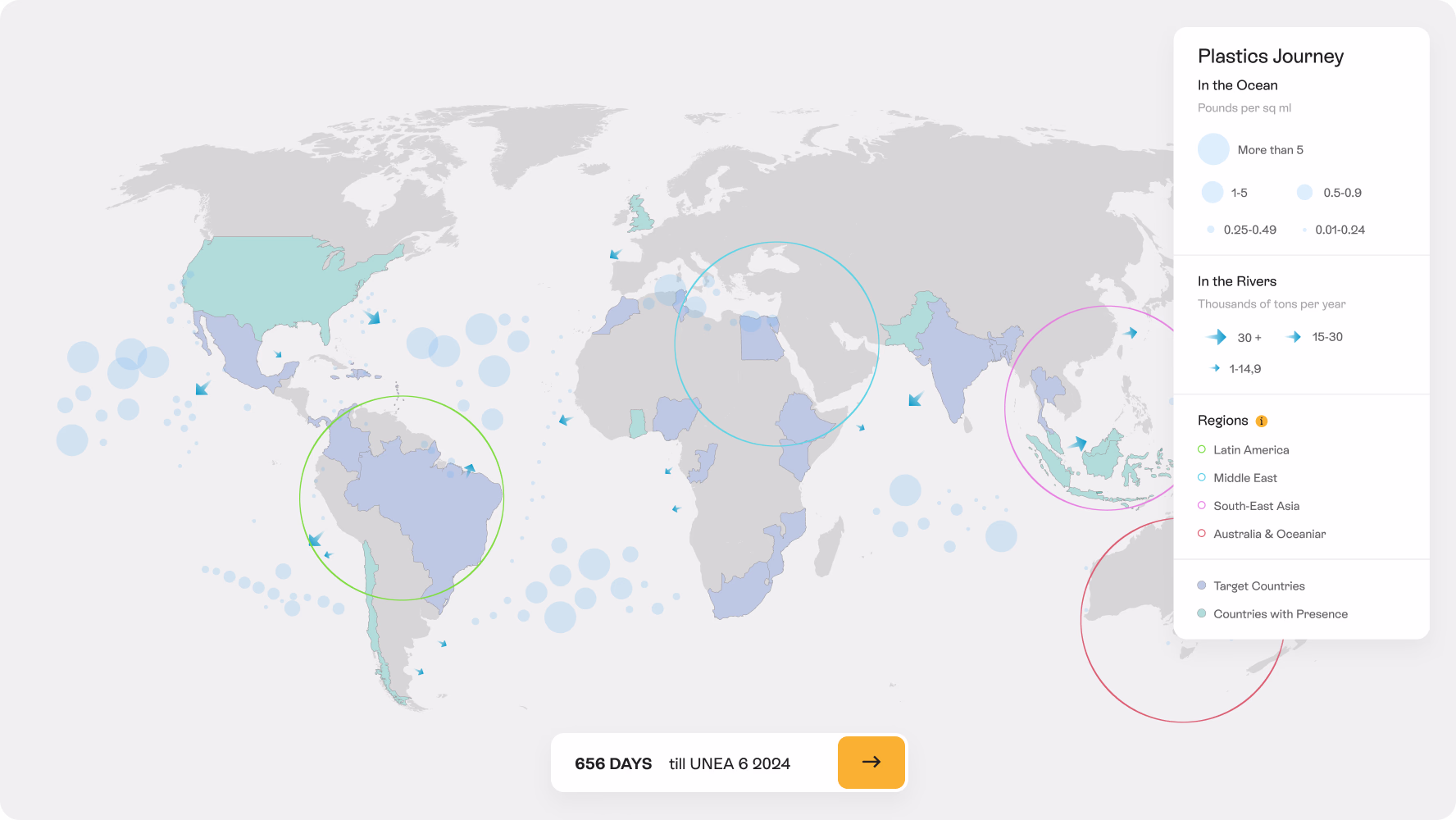 interactive world map showing the global plastics journey and regional data