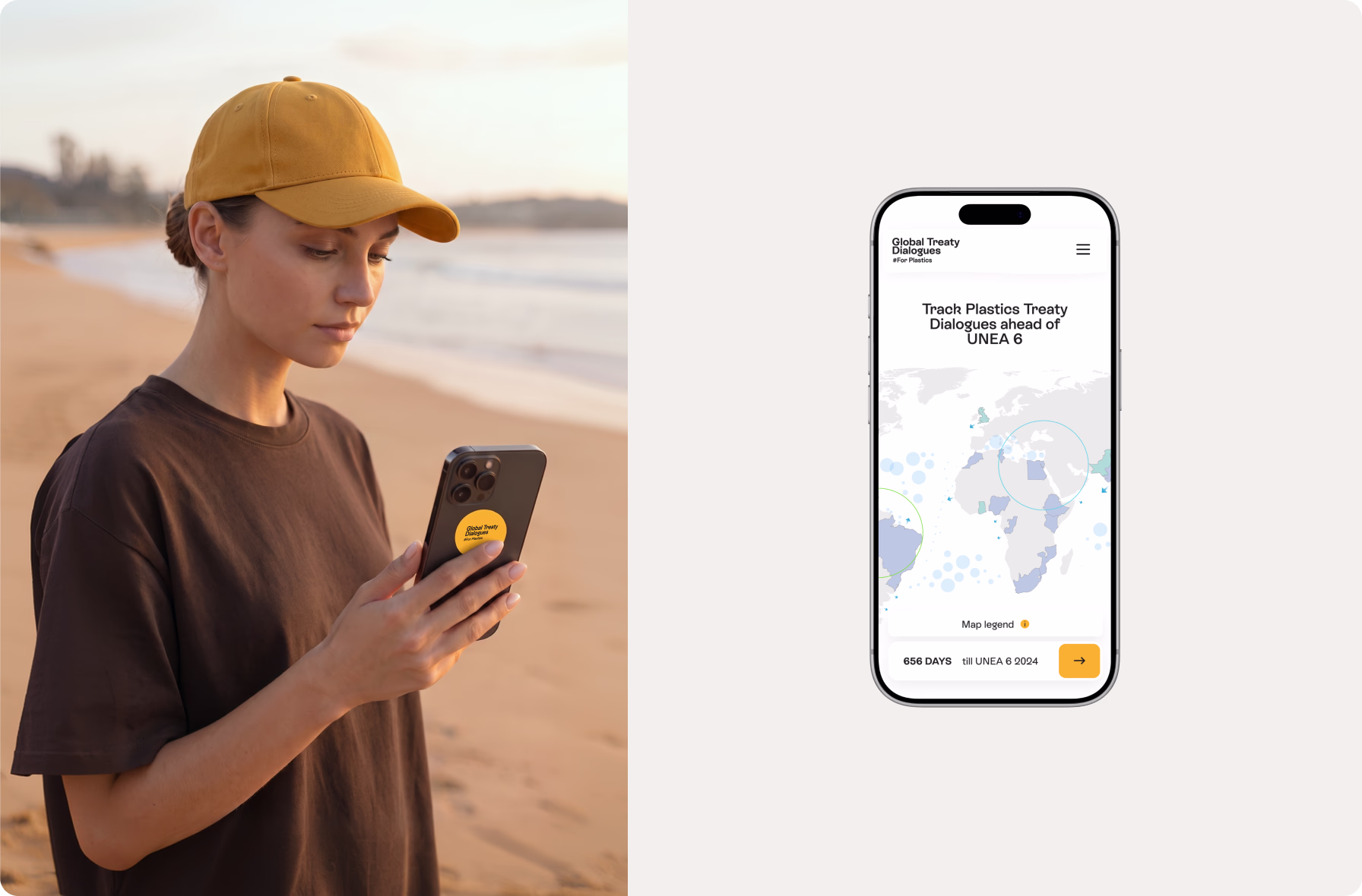 mobile version of the Global Plastics Treaty Dialogues website shown on a smartphone