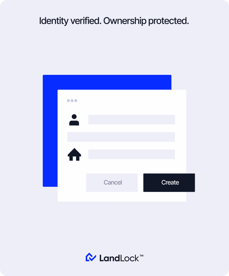 LandLock identity verification illustration showing secure property ownership setup