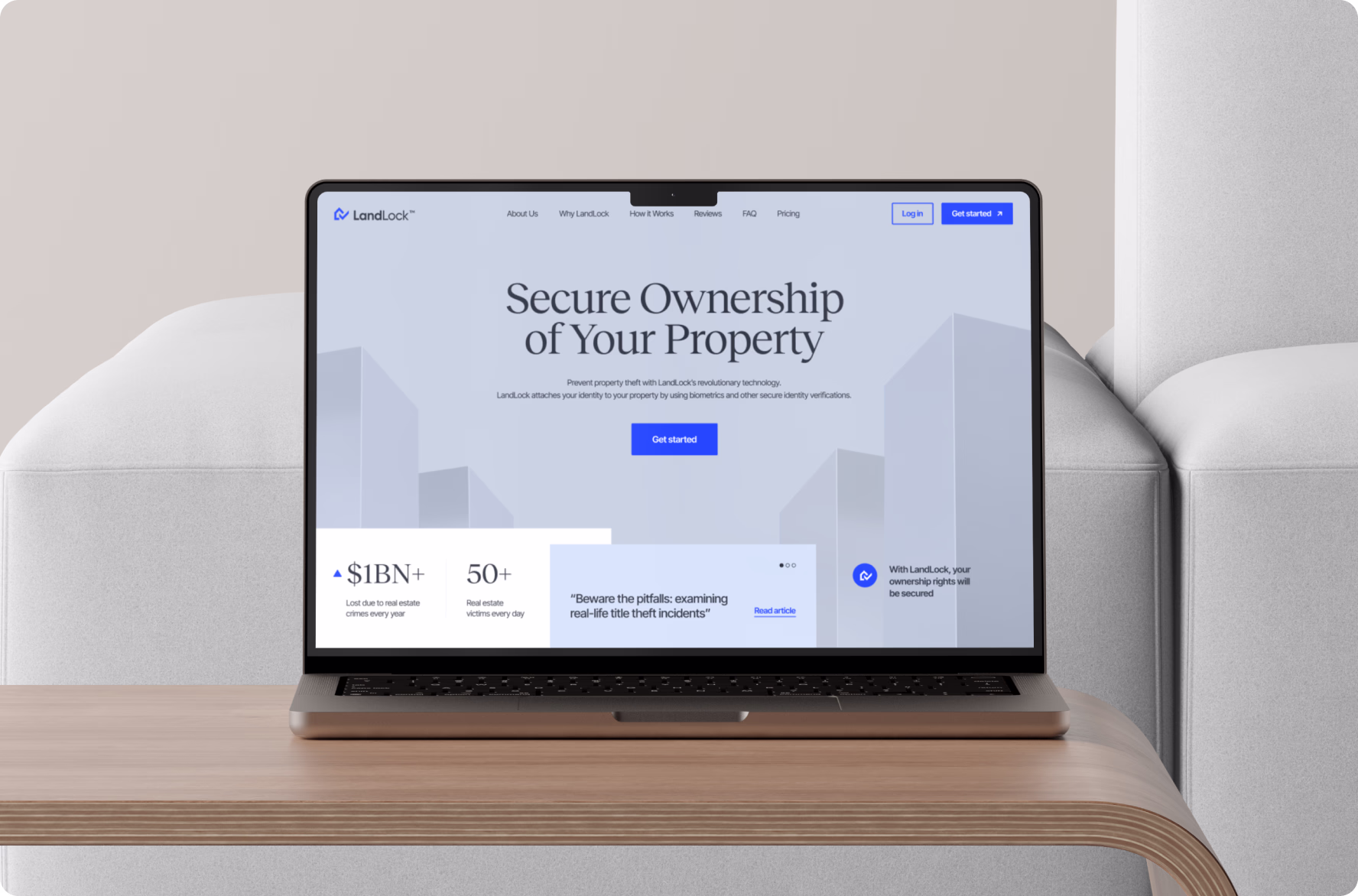 LandLock property ownership protection website displayed on a laptop