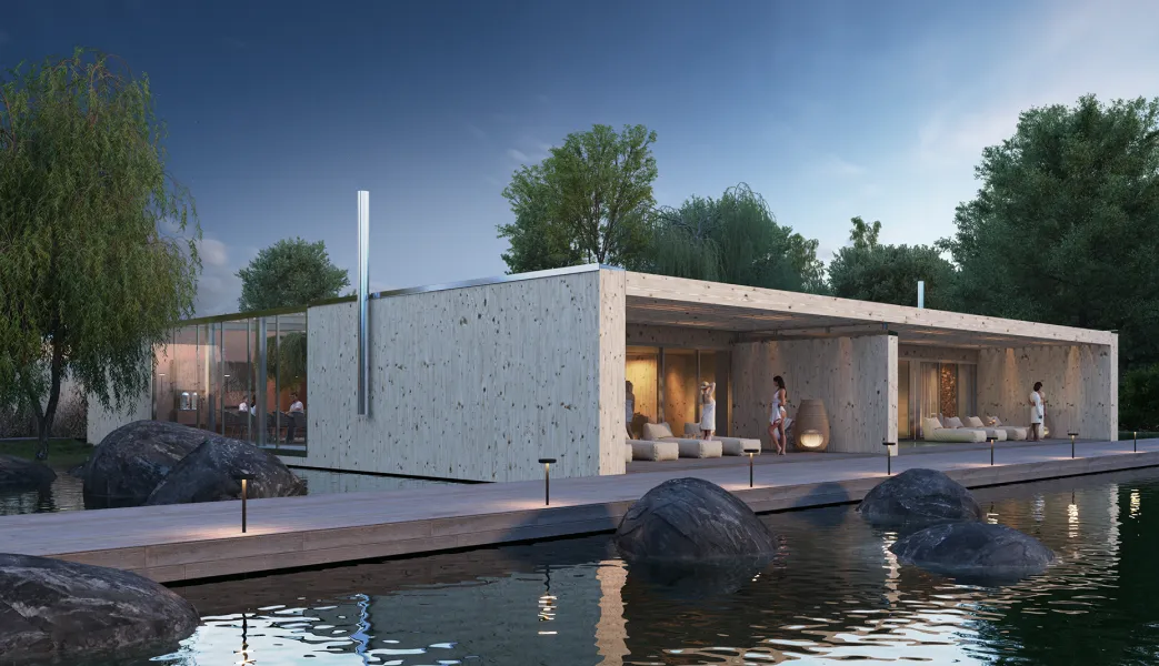 An artist's rendering of a floating house.