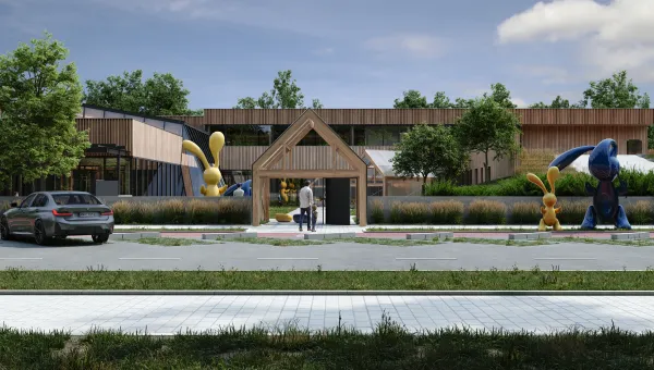 An artist's rendering of a children's play area.