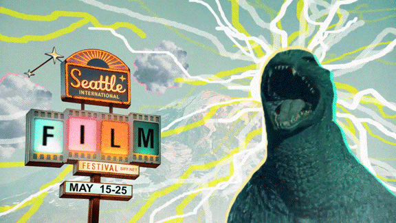 Seattle Internation Film Festival thumbail of Godzilla roaring next to festival sign that reads: 2025 Seattle Internation Film Festival