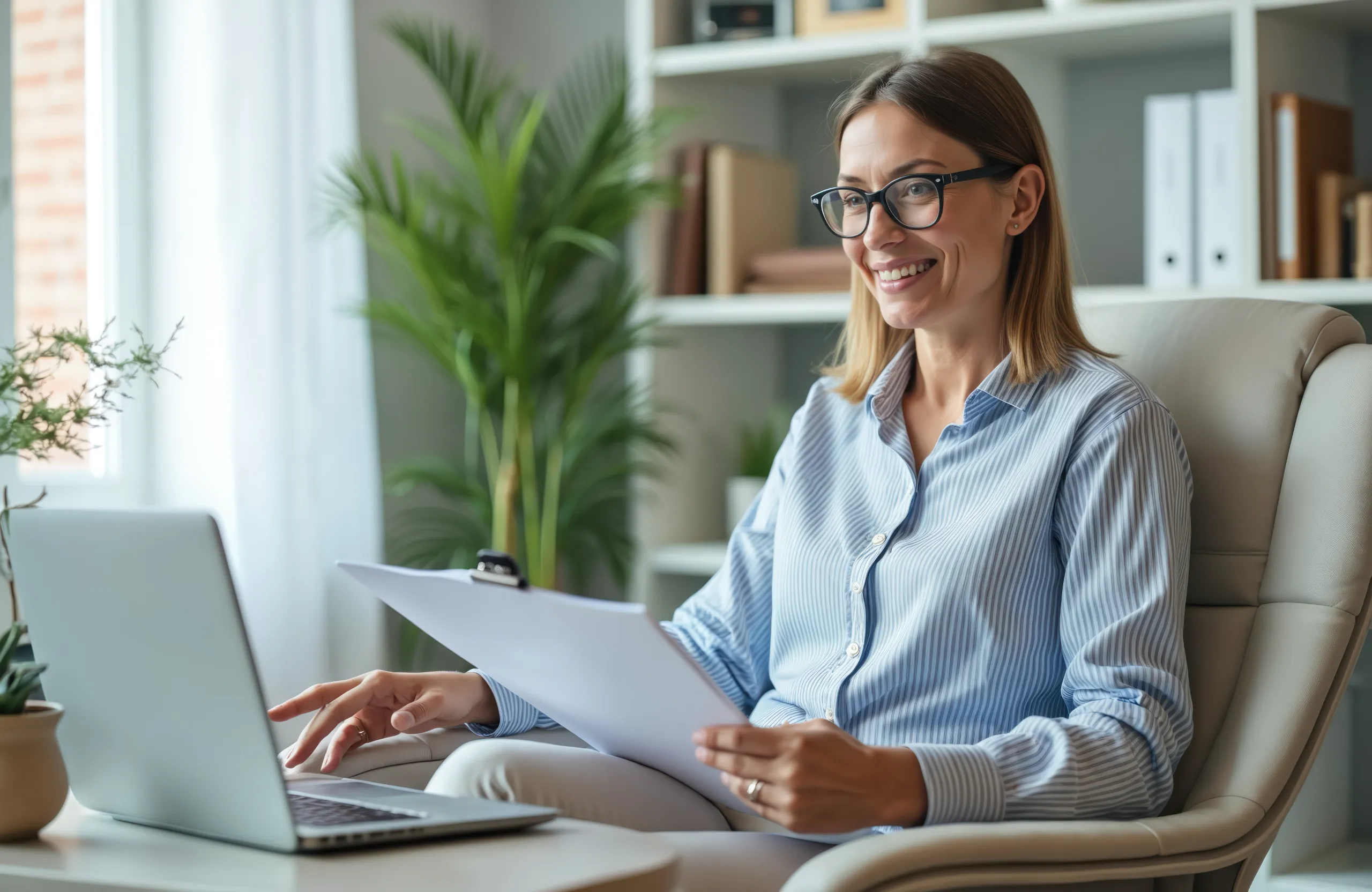A female clinician providing ADHD healthcare over the internet.