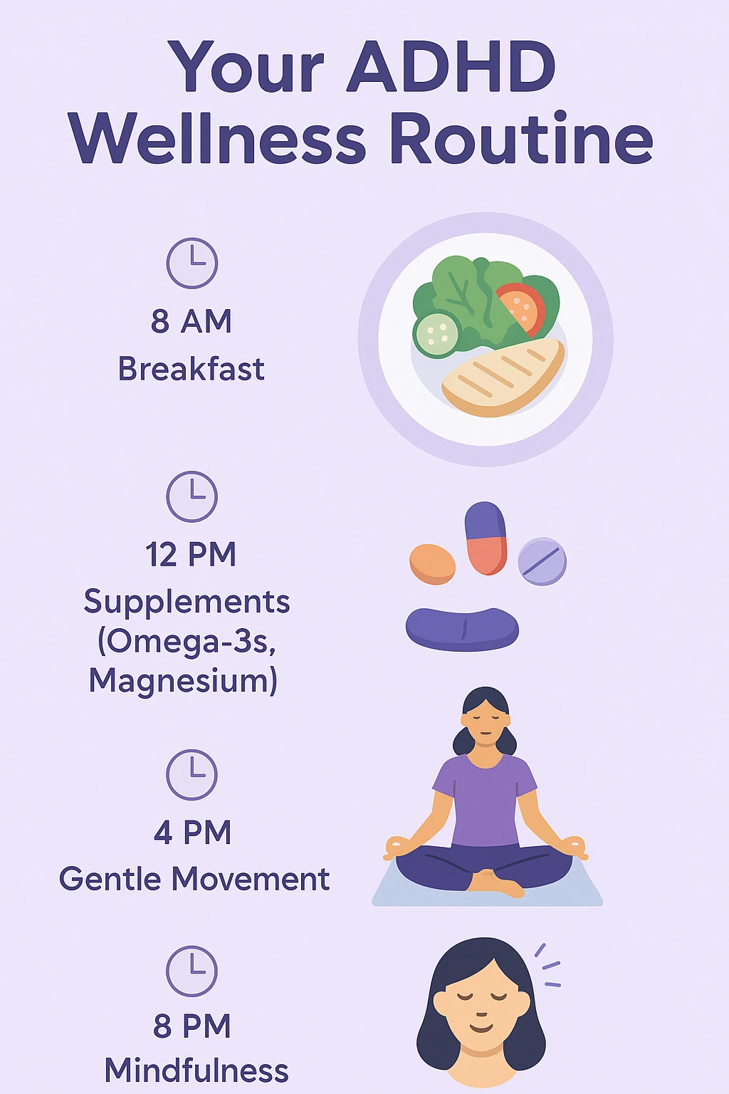 Showing a healthy food schedule that will help you with your ADHD.