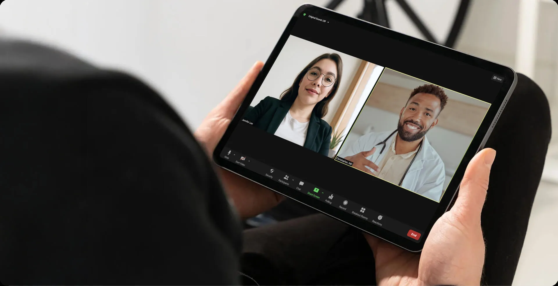 image of a person holding an ipad with images of adhd therapists