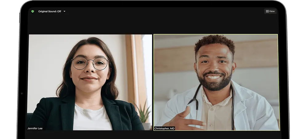image of an ipad with images of two therapists on the screen