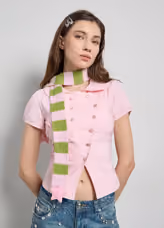 ECRU x DORA — pink blouse with striped scarf