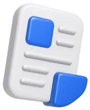 3D icon of a white document with blue highlights on a square and a folded corner.