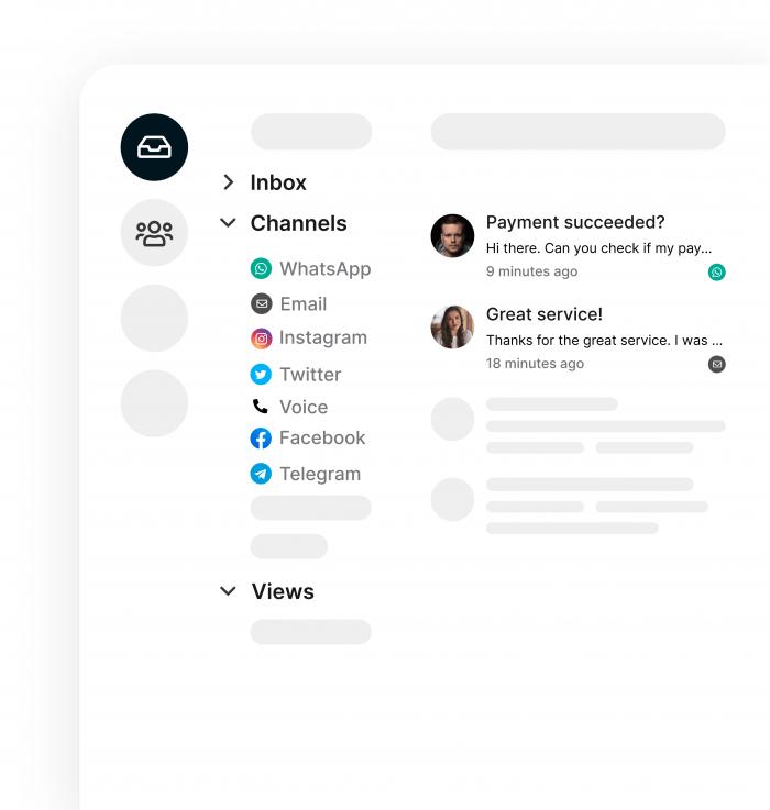 An example of an inbox with WhatsApp and email conversations.