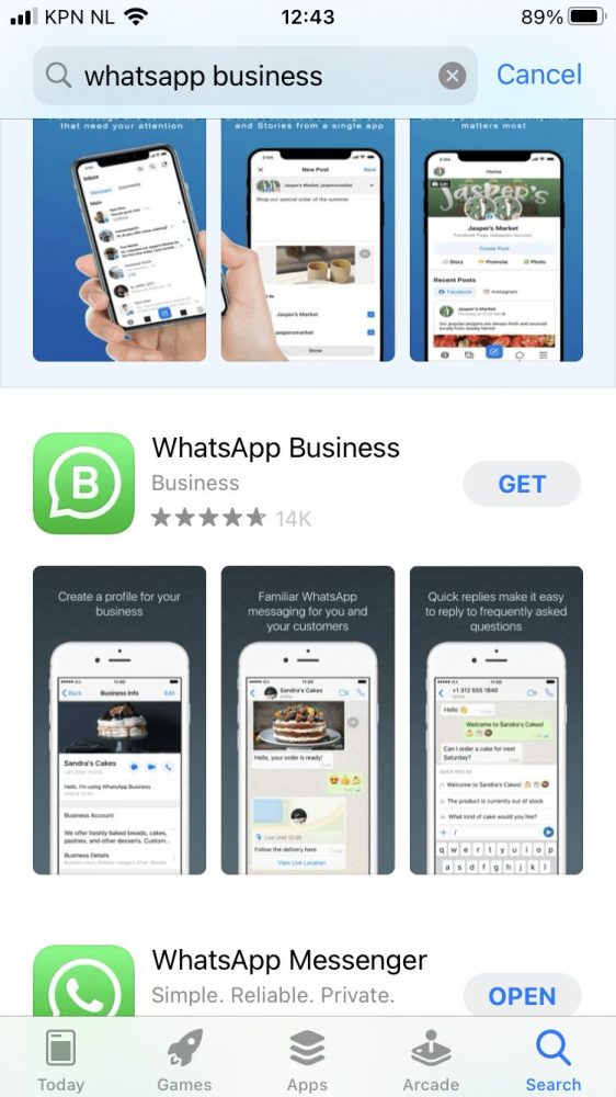 WhatsApp Business in de app store.