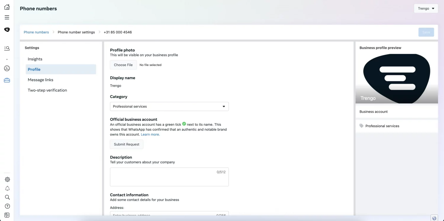 verified WhatsApp Business account