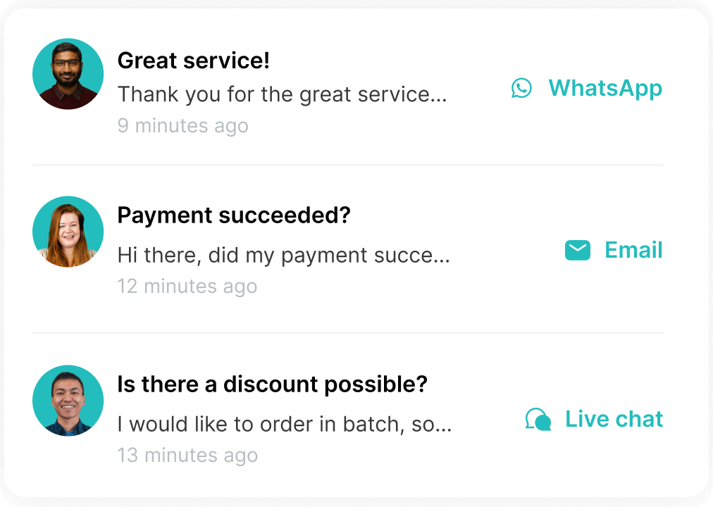 Three messages from three different channels all in one omnichannel customer service software solution
