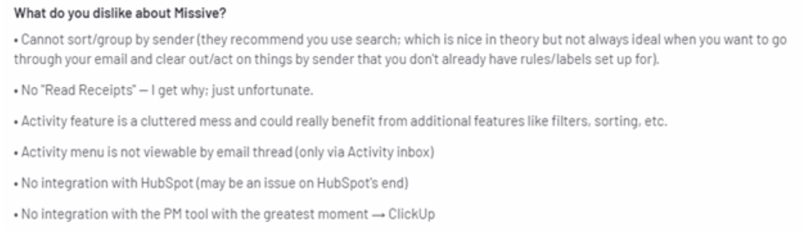 Missive customer support review