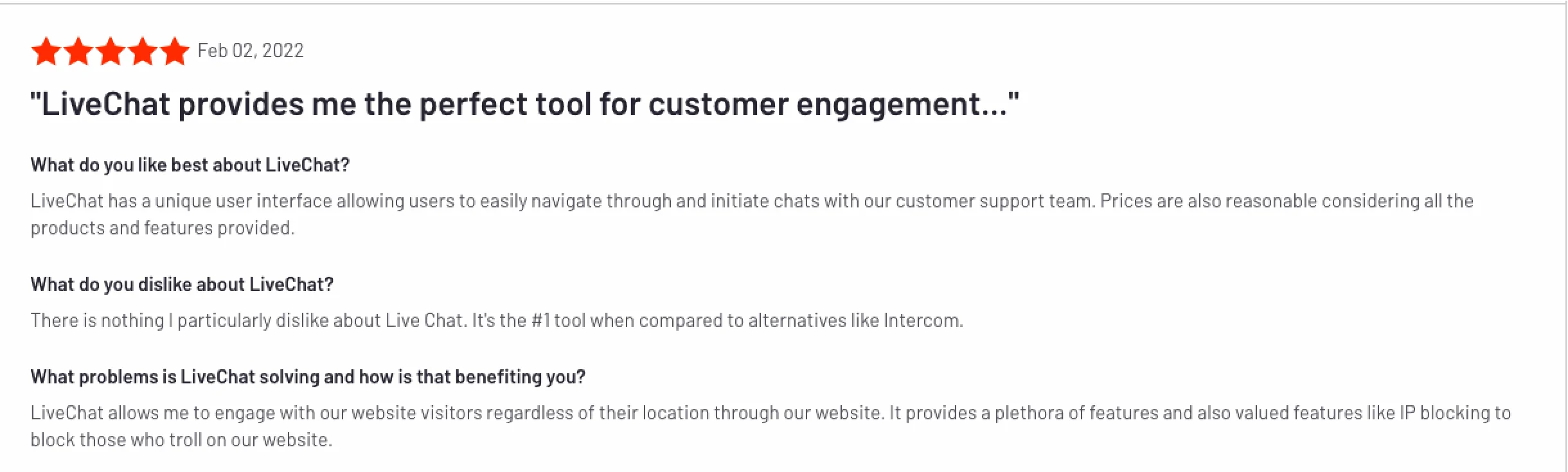 Review Intercom competitors LiveChat