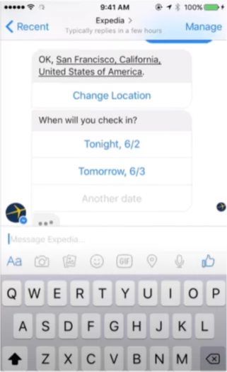 Expedia chatbot for travel agency