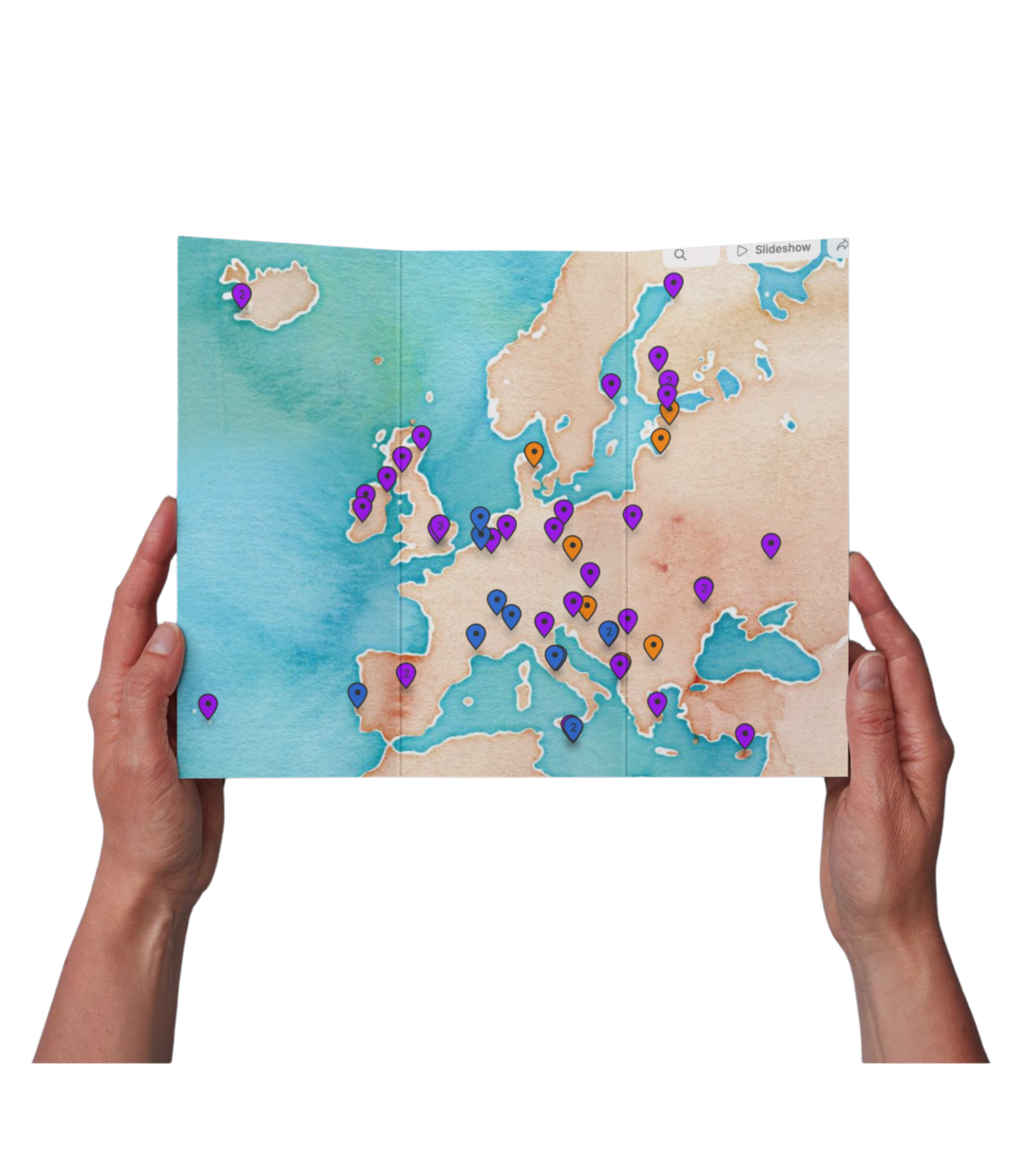 Visual of hands holding the YQA map