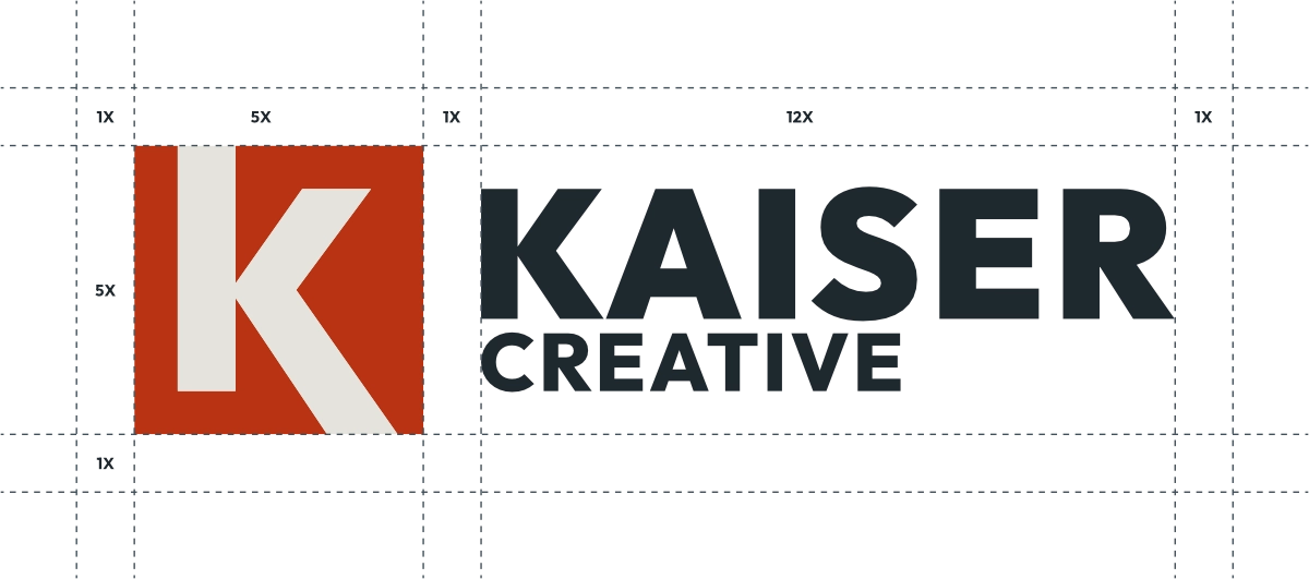 Kaiser Creative logo with clearspace guidelines