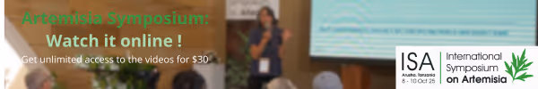 Banner promoting the Artemisia Symposium with text 'Watch it online! Get unlimited access to the videos for $30' and the ISA International Symposium on Artemisia logo.