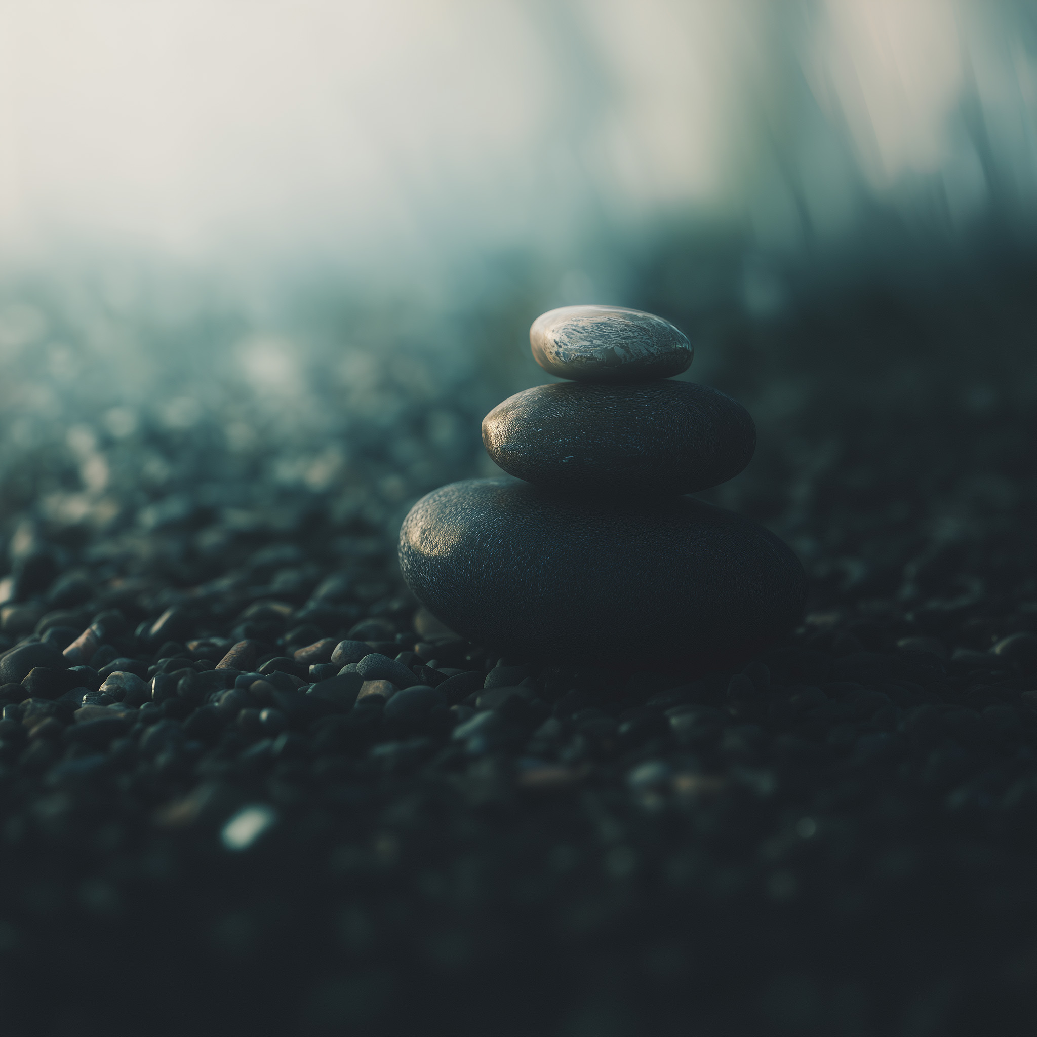 Stacked stones in a calm natural setting