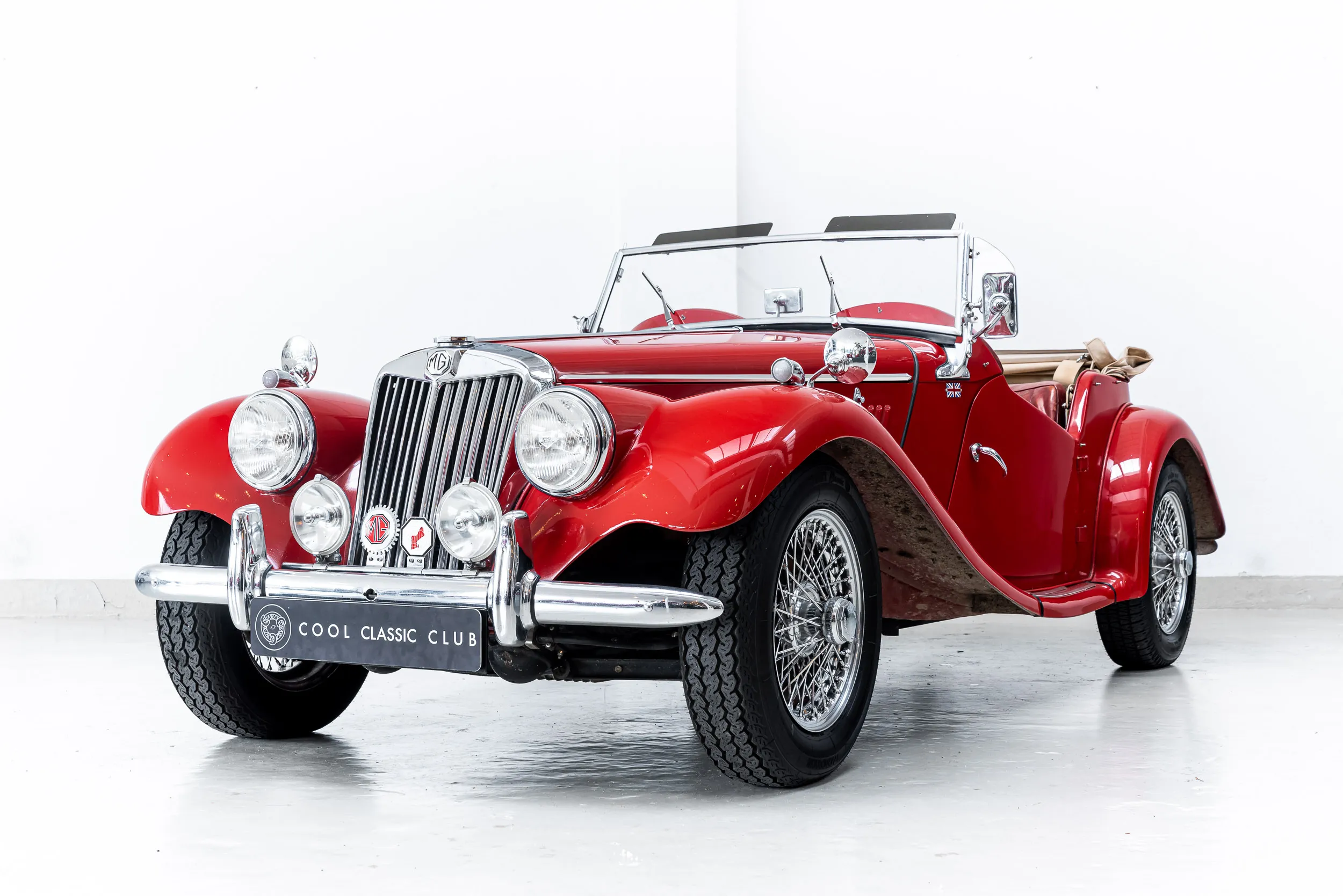 Front oblique view of the 1954 Red MG TF 1250