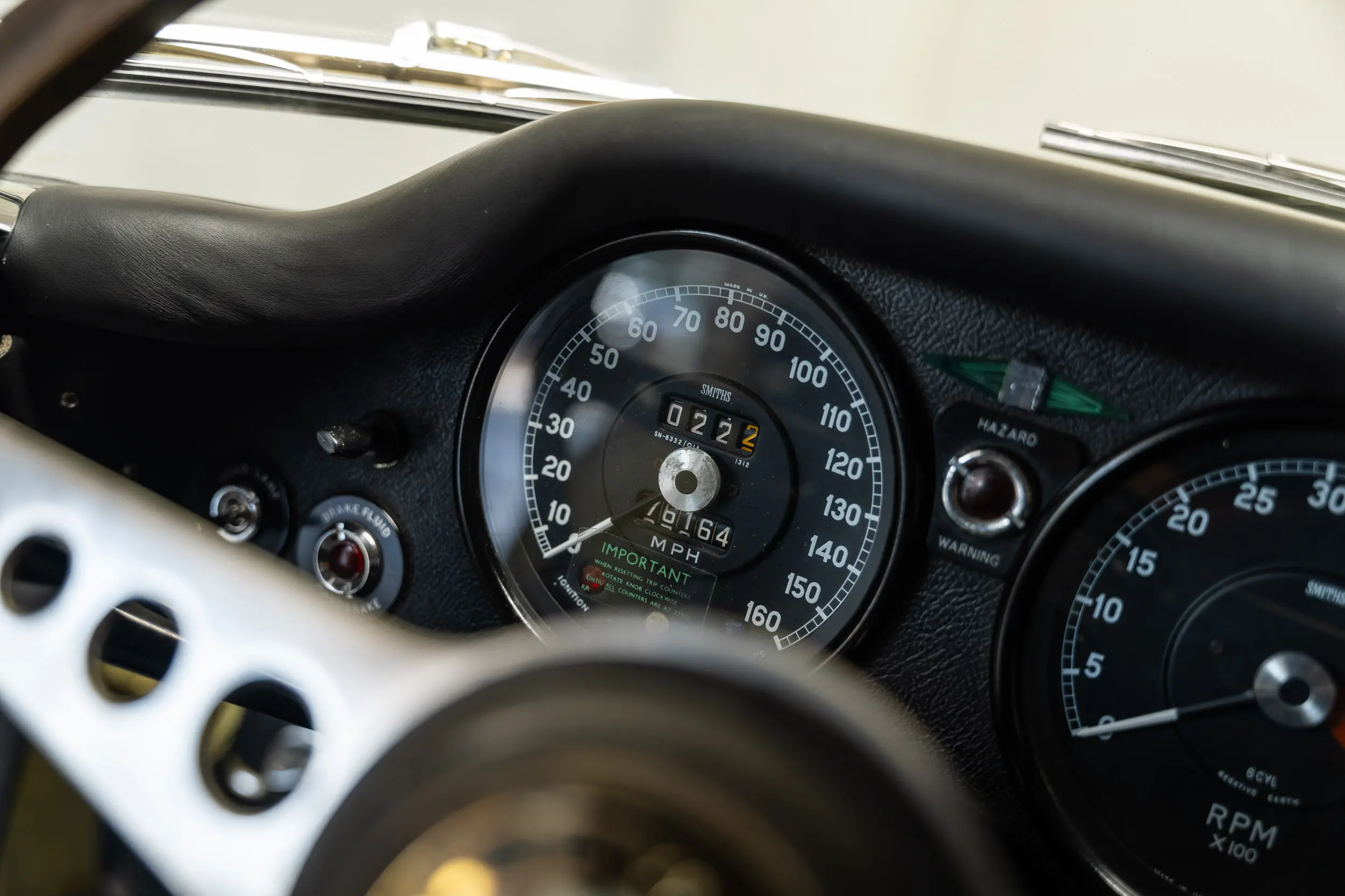 View of speedometer Oblique view of an Jaguar E Type OTS 